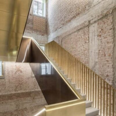 Chemetal 704 Brushed Light Brass Aluminum - stairwell